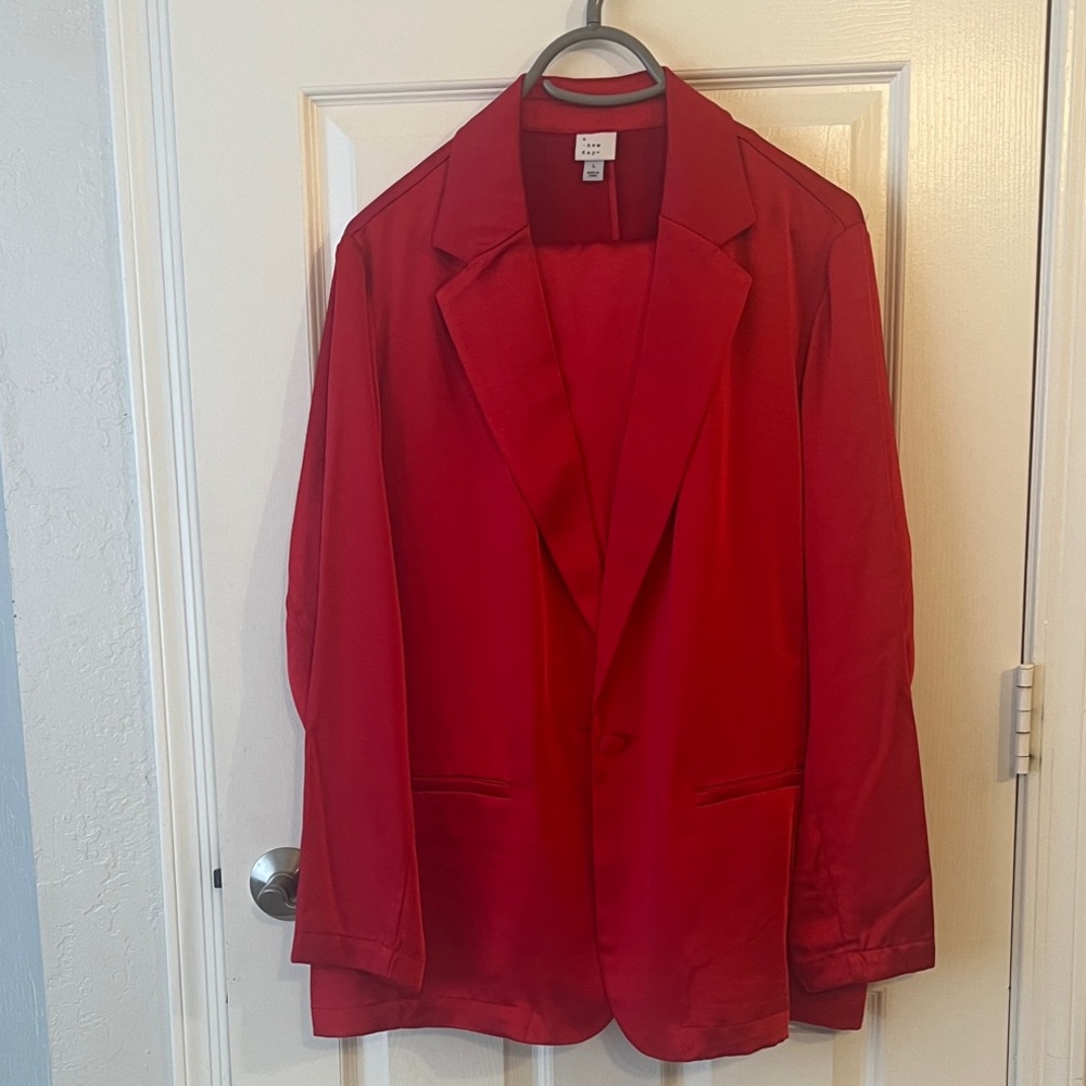 A New Day Satin Blazer and wide leg pants. New. Never worn. Blazer L. Pants 10.